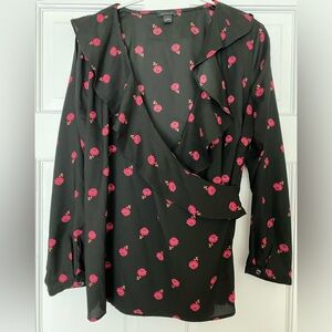 Ann Taylor faux wrap ruffle front blouse Size S
